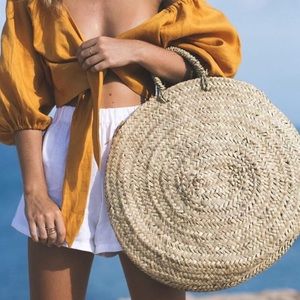 Round Rattan Wicker Basket Bag